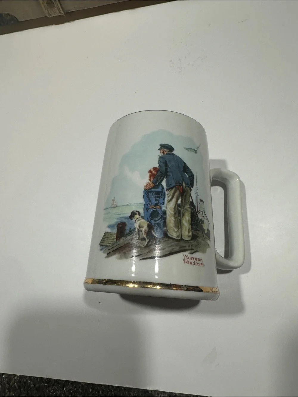 Set Of 2 Vintage Norman Rockwell 1985 Seafarer's Collection mugs, Gold Trim